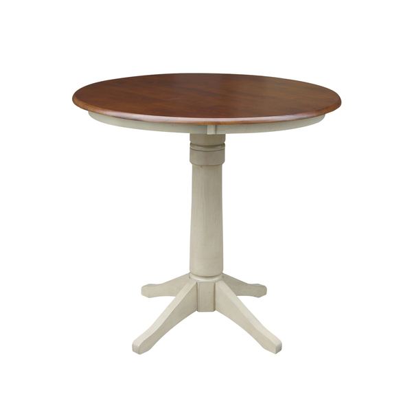 International Concepts Round Pedestal Table, 36 in W X 36 in L X 35.9 in H, Wood, Antiqued Almond/Espresso K12-36RT-27B-6B